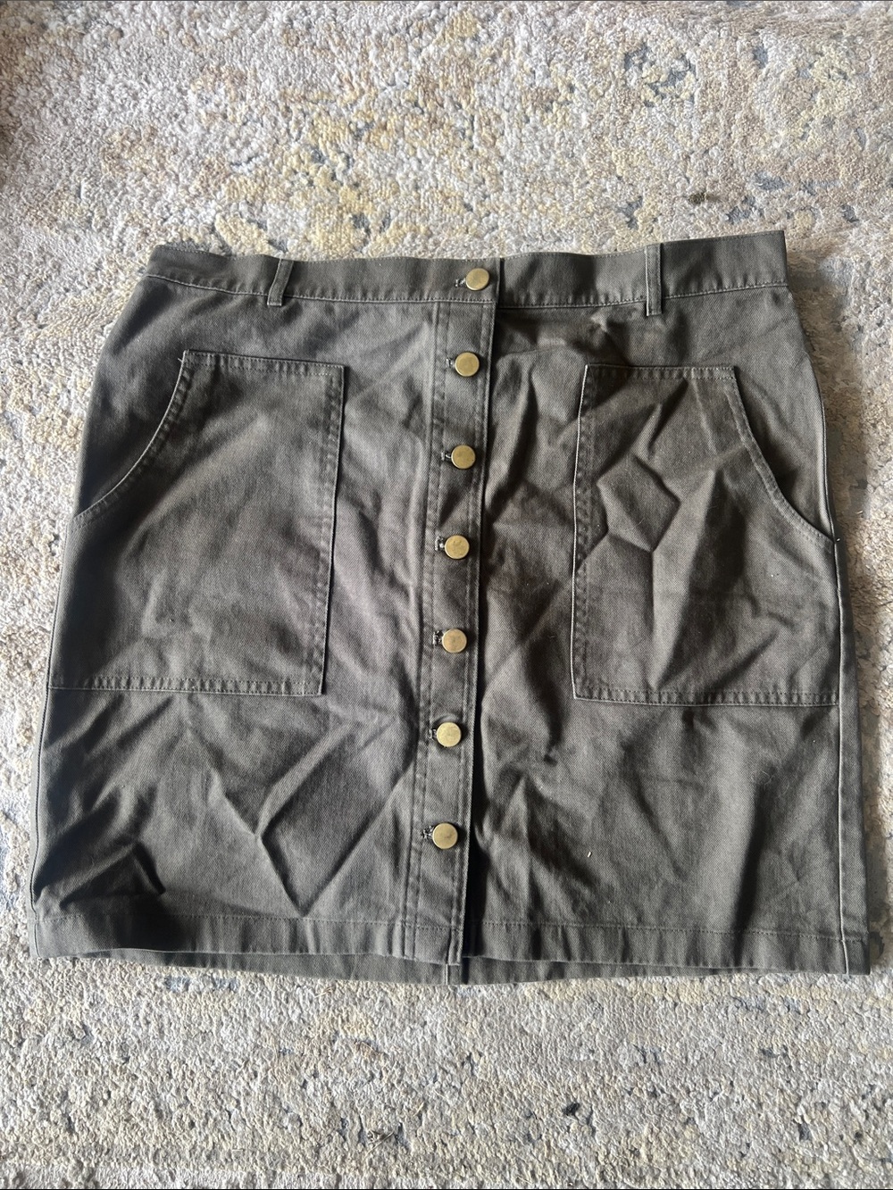 LOFT Button-Front Utility Mini Skirt in Olive